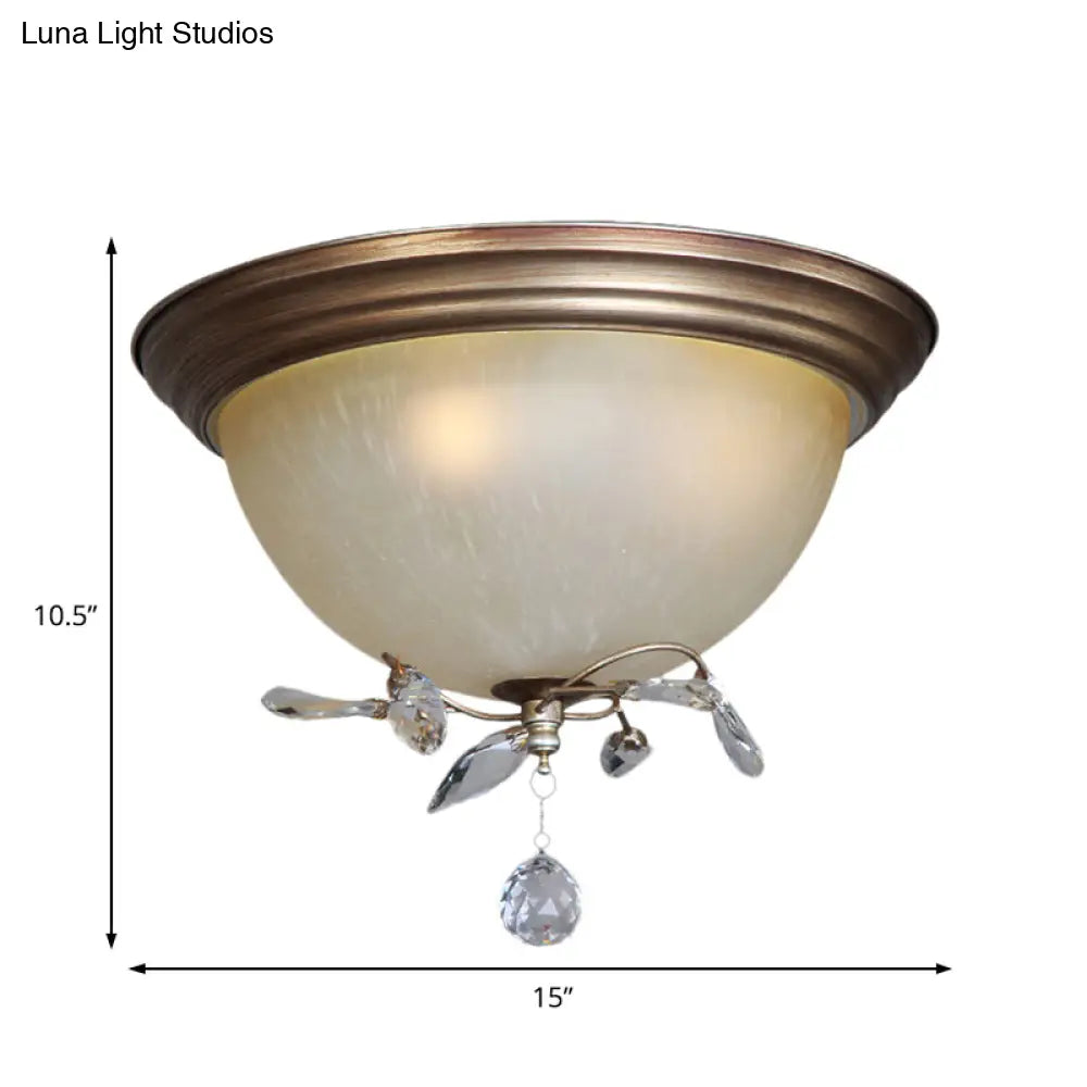 DecorBites™ DecorBites™ Rustic Dome Ceiling Fixture with Crystal Drop and 3 Glass Shade Lights - Bedroom Flush Mount Light