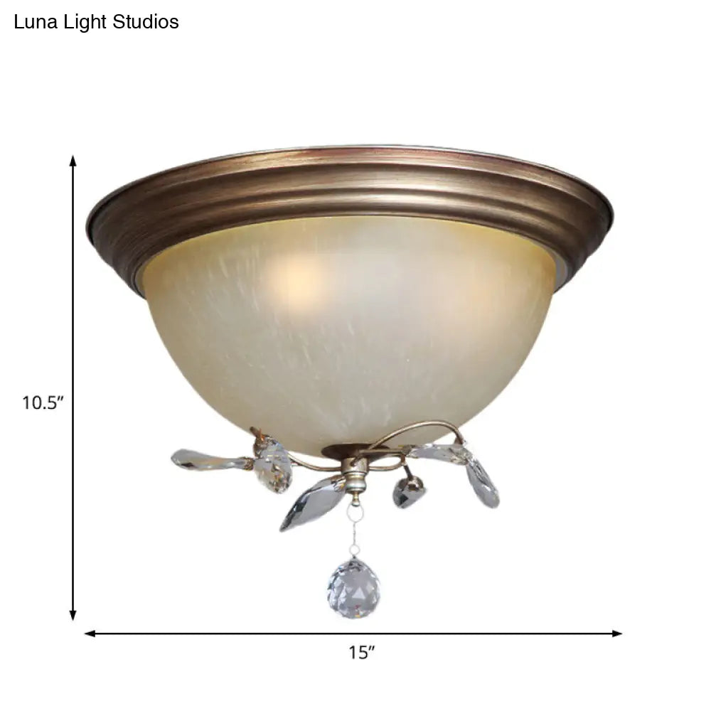 DecorBites™ DecorBites™ Rustic Dome Ceiling Fixture with Crystal Drop and 3 Glass Shade Lights - Bedroom Flush Mount Light