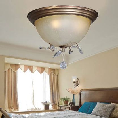 DecorBites™ DecorBites™ Rustic Dome Ceiling Fixture with Crystal Drop and 3 Glass Shade Lights - Bedroom Flush Mount Light