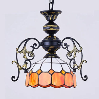 Rustic Domed Pendant Light with Hanging Chain - Yellow/Orange/Green/Blue - 1 Light - Black Finish - for Dining Room
