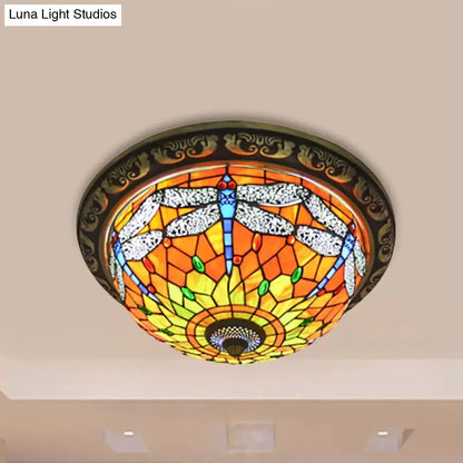 DecorBites™ DecorBites™ Rustic Dragonfly Stained Glass Ceiling Light - 19.5"/15" Width, Orange Indoor Flush Mount