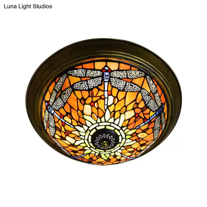 DecorBites™ DecorBites™ Rustic Dragonfly Stained Glass Ceiling Light - 19.5"/15" Width, Orange Indoor Flush Mount