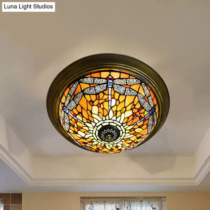 DecorBites™ DecorBites™ Rustic Dragonfly Stained Glass Ceiling Light - 19.5"/15" Width, Orange Indoor Flush Mount