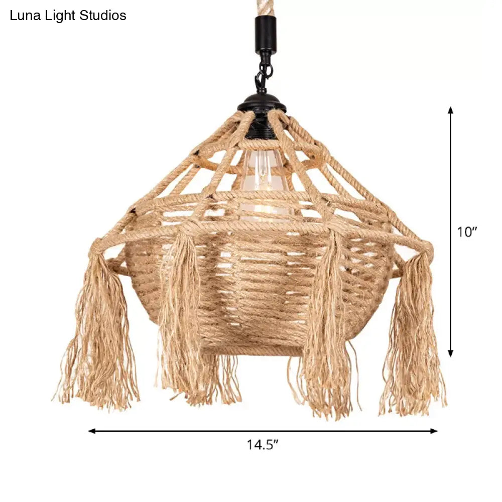 Rustic Droplet Pendant Light with Countryside Rope for Restaurants - Brown, 1 Head