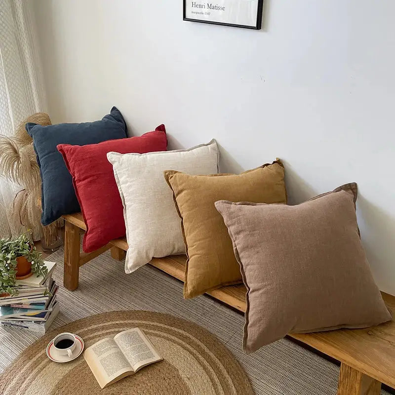 A cozy collection of five linen fringed pillow covers in muted earth tones for rustic living room decorbites pillow cover