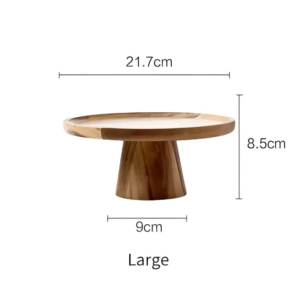 Rustic decorbites elevated wooden cake stand with smooth light brown finish and natural wood grain for dining room use