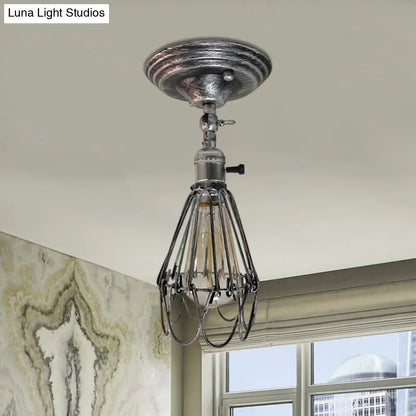 DecorBites™ DecorBites™ Rustic Farmhouse Semi-Flush Iron Cage Bedroom Ceiling Light in Rust/Aged Silver