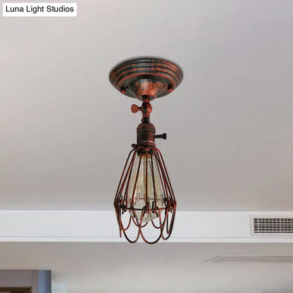 DecorBites™ DecorBites™ Rustic Farmhouse Semi-Flush Iron Cage Bedroom Ceiling Light in Rust/Aged Silver