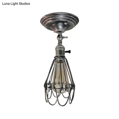 DecorBites™ DecorBites™ Rustic Farmhouse Semi-Flush Iron Cage Bedroom Ceiling Light in Rust/Aged Silver