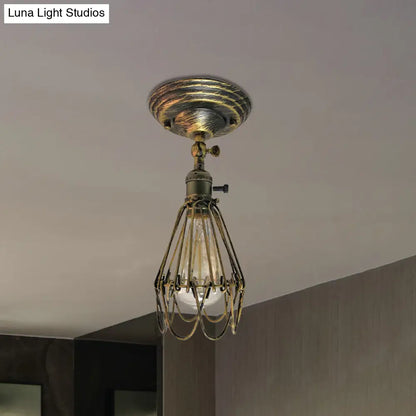 DecorBites™ DecorBites™ Rustic Farmhouse Semi-Flush Iron Cage Bedroom Ceiling Light in Rust/Aged Silver