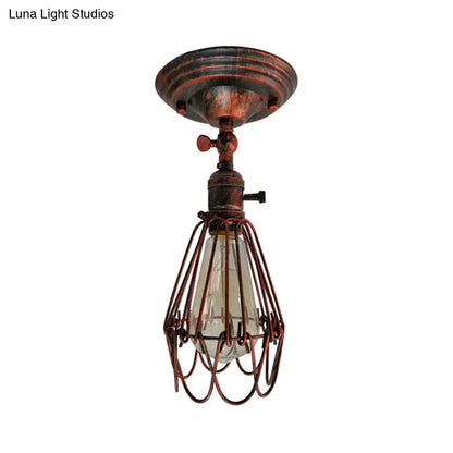 DecorBites™ DecorBites™ Rustic Farmhouse Semi-Flush Iron Cage Bedroom Ceiling Light in Rust/Aged Silver