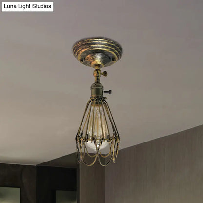 DecorBites™ DecorBites™ Rustic Farmhouse Semi-Flush Iron Cage Bedroom Ceiling Light in Rust/Aged Silver