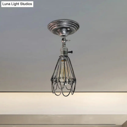 DecorBites™ DecorBites™ Rustic Farmhouse Semi-Flush Iron Cage Bedroom Ceiling Light in Rust/Aged Silver