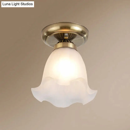 DecorBites™ DecorBites™ Rustic Floral Frosted White Glass Flush Mount Bedroom Ceiling Light Fixture