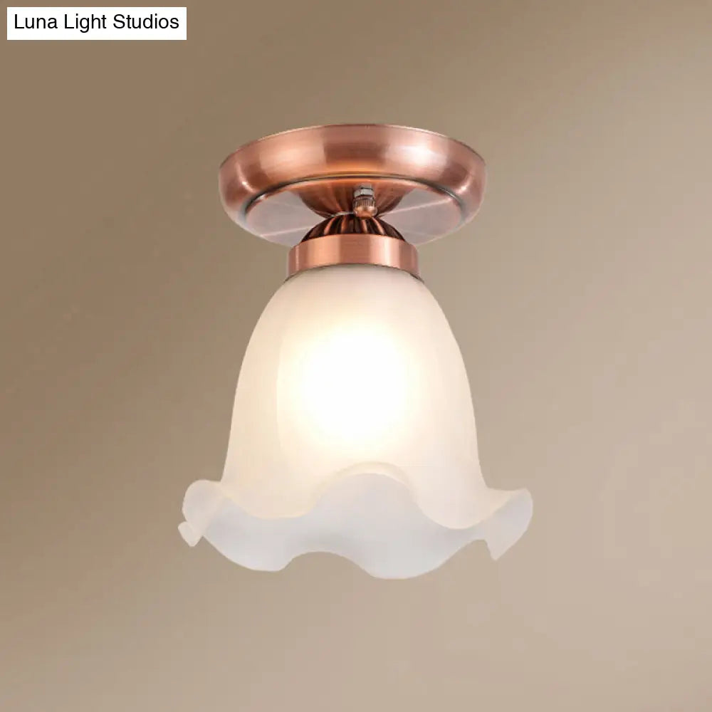 DecorBites™ DecorBites™ Rustic Floral Frosted White Glass Flush Mount Bedroom Ceiling Light Fixture