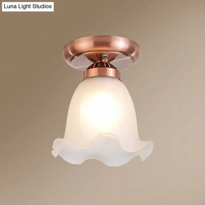 DecorBites™ DecorBites™ Rustic Floral Frosted White Glass Flush Mount Bedroom Ceiling Light Fixture