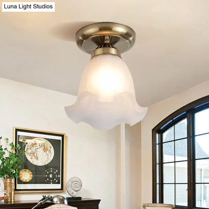 DecorBites™ DecorBites™ Rustic Floral Frosted White Glass Flush Mount Bedroom Ceiling Light Fixture
