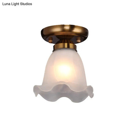 DecorBites™ DecorBites™ Rustic Floral Frosted White Glass Flush Mount Bedroom Ceiling Light Fixture