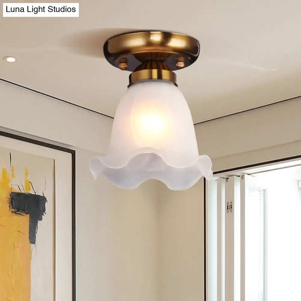 DecorBites™ DecorBites™ Rustic Floral Frosted White Glass Flush Mount Bedroom Ceiling Light Fixture