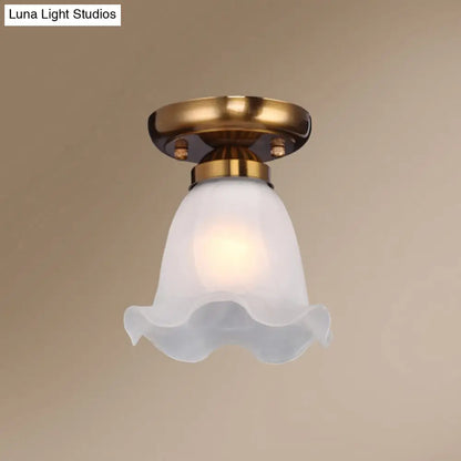 DecorBites™ DecorBites™ Rustic Floral Frosted White Glass Flush Mount Bedroom Ceiling Light Fixture