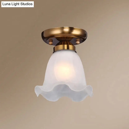 DecorBites™ DecorBites™ Rustic Floral Frosted White Glass Flush Mount Bedroom Ceiling Light Fixture