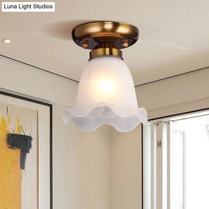 DecorBites™ DecorBites™ Rustic Floral Frosted White Glass Flush Mount Bedroom Ceiling Light Fixture