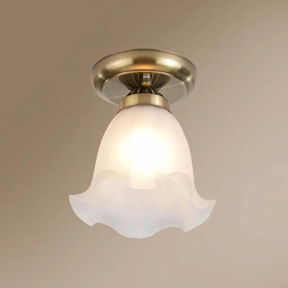 DecorBites™ DecorBites™ Rustic Floral Frosted White Glass Flush Mount Bedroom Ceiling Light Fixture