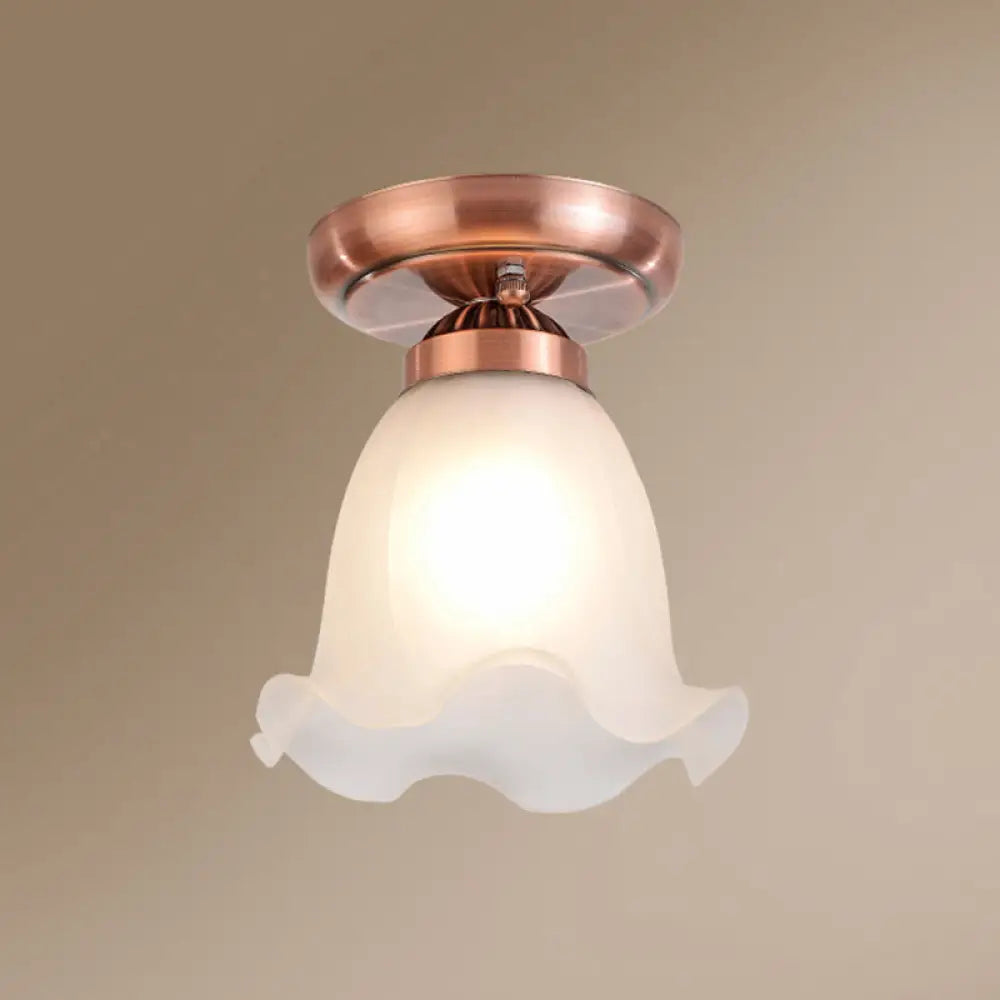 DecorBites™ DecorBites™ Rustic Floral Frosted White Glass Flush Mount Bedroom Ceiling Light Fixture