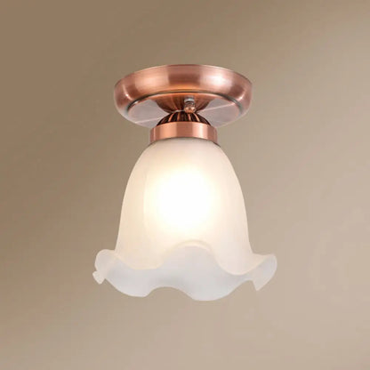 DecorBites™ DecorBites™ Rustic Floral Frosted White Glass Flush Mount Bedroom Ceiling Light Fixture