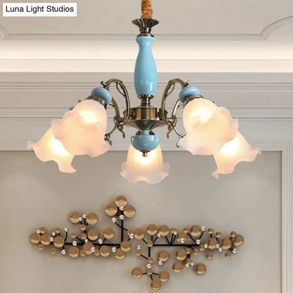 DecorBites™ DecorBites™ Rustic Floral Semi Flush Mount Chandelier with Ruffle Glass Shades for Dining Room Ceiling