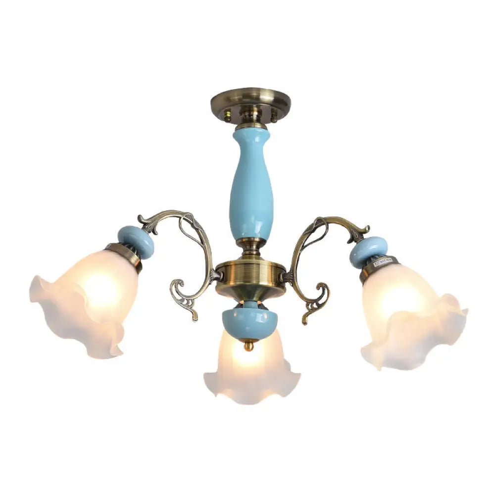 DecorBites™ DecorBites™ Rustic Floral Semi Flush Mount Chandelier with Ruffle Glass Shades for Dining Room Ceiling