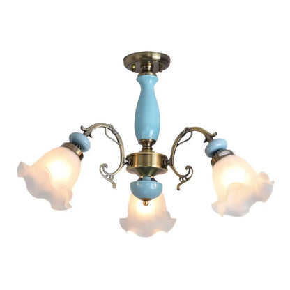 DecorBites™ DecorBites™ Rustic Floral Semi Flush Mount Chandelier with Ruffle Glass Shades for Dining Room Ceiling
