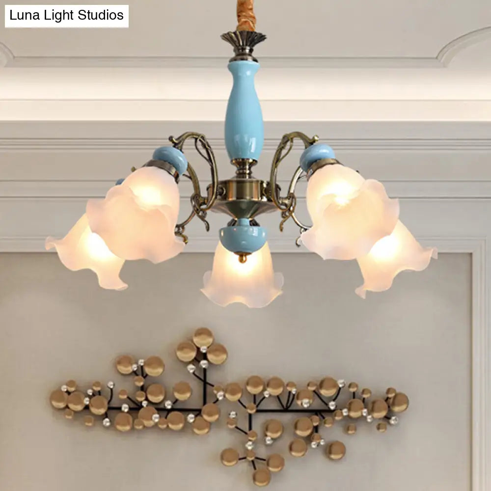 DecorBites™ DecorBites™ Rustic Floral Semi Flush Mount Chandelier with Ruffle Glass Shades for Dining Room Ceiling