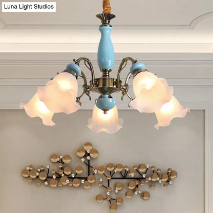 DecorBites™ DecorBites™ Rustic Floral Semi Flush Mount Chandelier with Ruffle Glass Shades for Dining Room Ceiling
