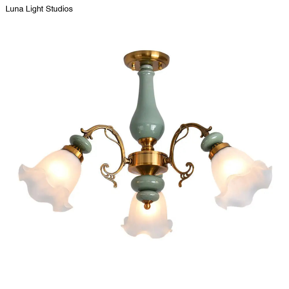 DecorBites™ DecorBites™ Rustic Floral Semi Flush Mount Chandelier with Ruffle Glass Shades for Dining Room Ceiling