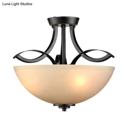 DecorBites™ DecorBites™ Rustic Frosted Glass Ceiling Light: Black Semi Flush 3-Bulb Bowl for Bedroom