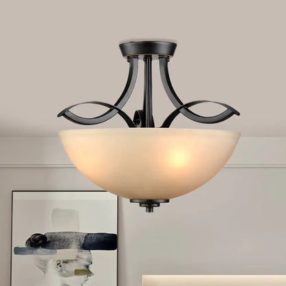 DecorBites™ DecorBites™ Rustic Frosted Glass Ceiling Light: Black Semi Flush 3-Bulb Bowl for Bedroom