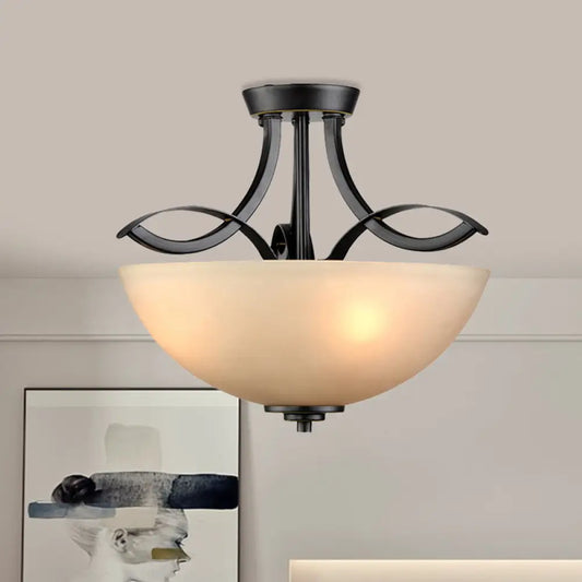 DecorBites™ DecorBites™ Rustic Frosted Glass Ceiling Light: Black Semi Flush 3-Bulb Bowl for Bedroom