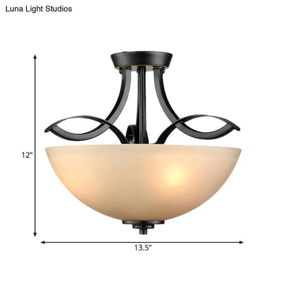 DecorBites™ DecorBites™ Rustic Frosted Glass Ceiling Light: Black Semi Flush 3-Bulb Bowl for Bedroom