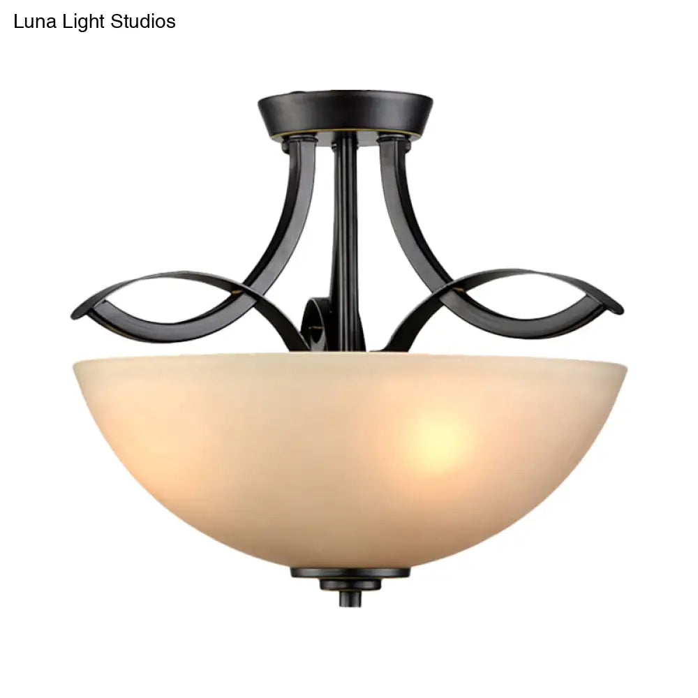 DecorBites™ DecorBites™ Rustic Frosted Glass Ceiling Light: Black Semi Flush 3-Bulb Bowl for Bedroom