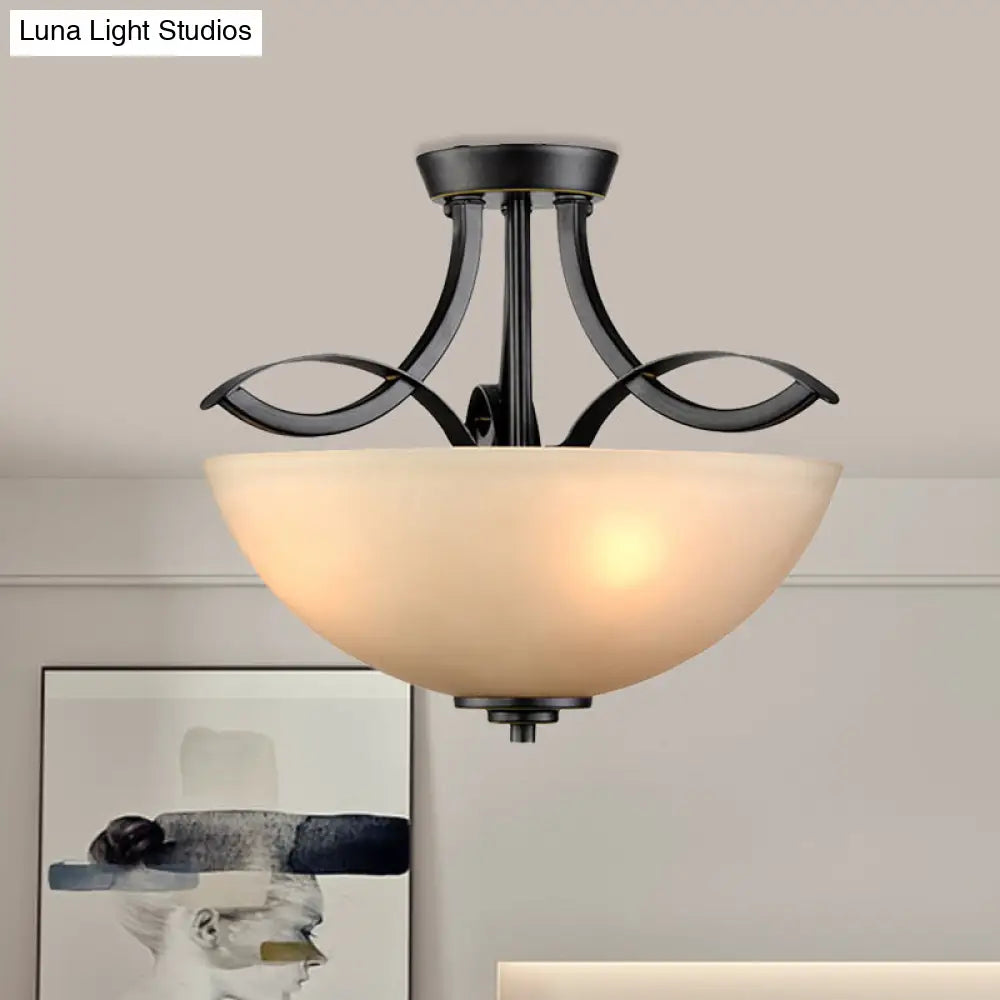 DecorBites™ DecorBites™ Rustic Frosted Glass Ceiling Light: Black Semi Flush 3-Bulb Bowl for Bedroom