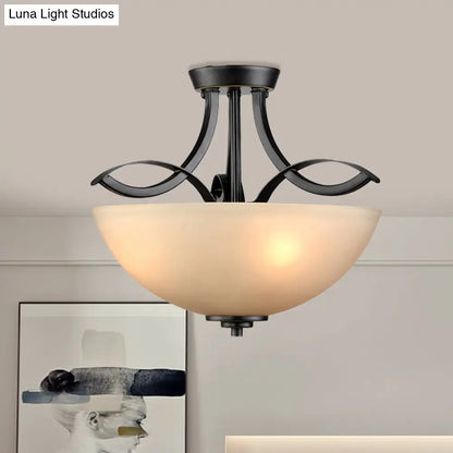 DecorBites™ DecorBites™ Rustic Frosted Glass Ceiling Light: Black Semi Flush 3-Bulb Bowl for Bedroom