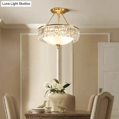 DecorBites™ DecorBites™ Rustic Frosted Glass Semi Flush Mount Ceiling Light Fixture with Crystal Side - 4 Lights