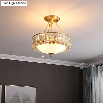 DecorBites™ DecorBites™ Rustic Frosted Glass Semi Flush Mount Ceiling Light Fixture with Crystal Side - 4 Lights