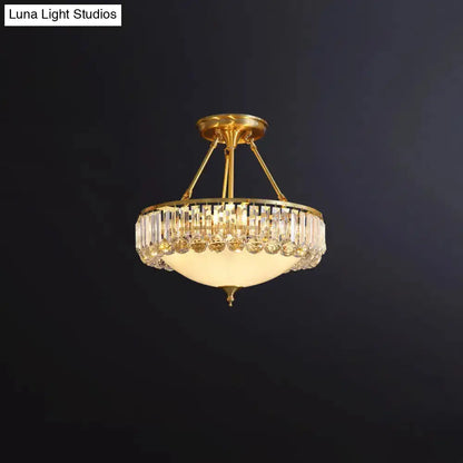DecorBites™ DecorBites™ Rustic Frosted Glass Semi Flush Mount Ceiling Light Fixture with Crystal Side - 4 Lights