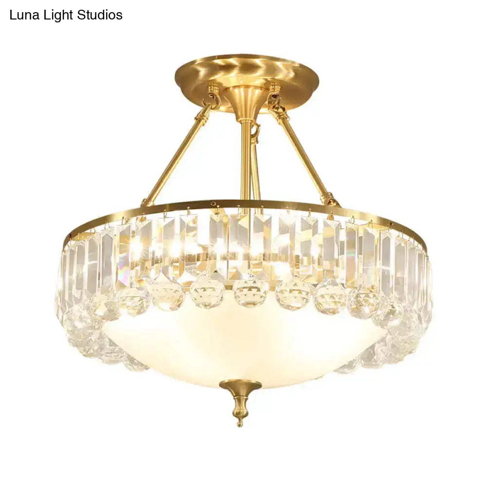 DecorBites™ DecorBites™ Rustic Frosted Glass Semi Flush Mount Ceiling Light Fixture with Crystal Side - 4 Lights