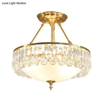 DecorBites™ DecorBites™ Rustic Frosted Glass Semi Flush Mount Ceiling Light Fixture with Crystal Side - 4 Lights