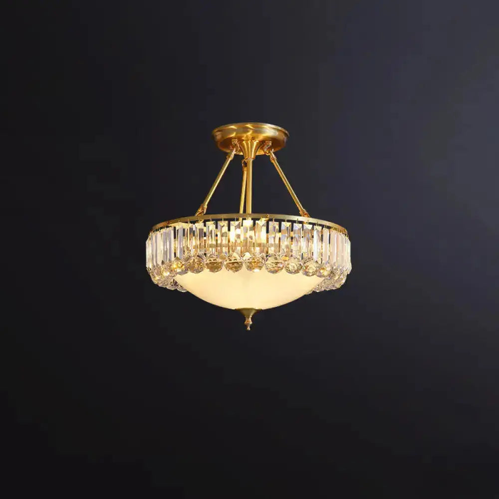DecorBites™ DecorBites™ Rustic Frosted Glass Semi Flush Mount Ceiling Light Fixture with Crystal Side - 4 Lights