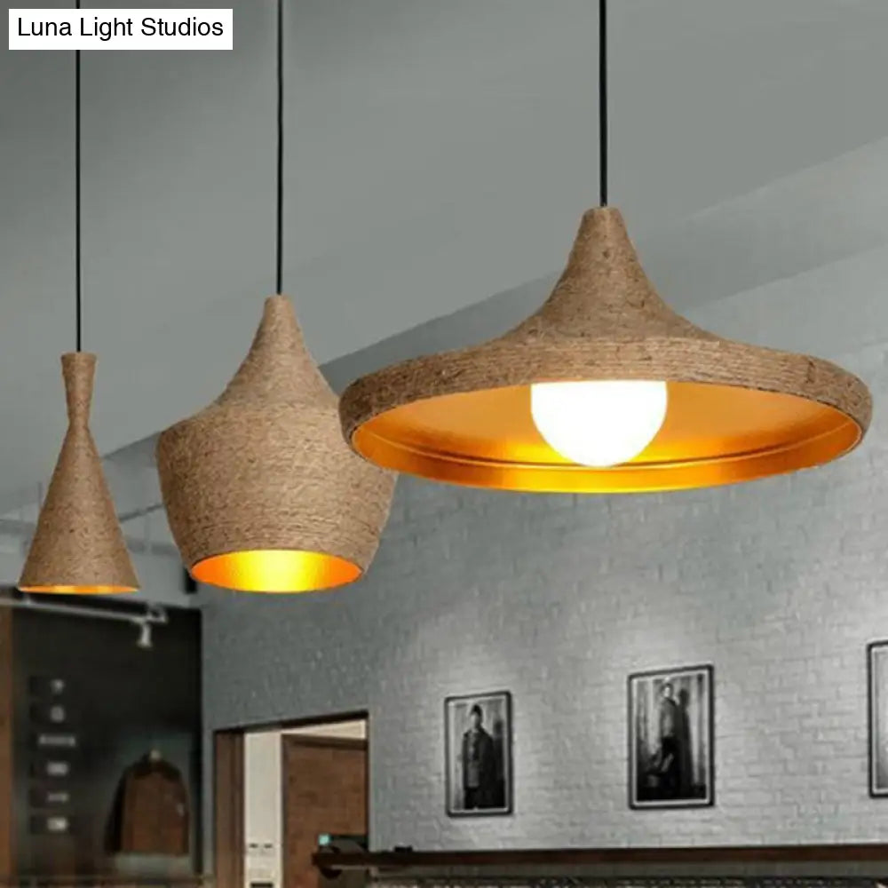 Rustic Geometric Hemp Rope Pendant Ceiling Light for Restaurants