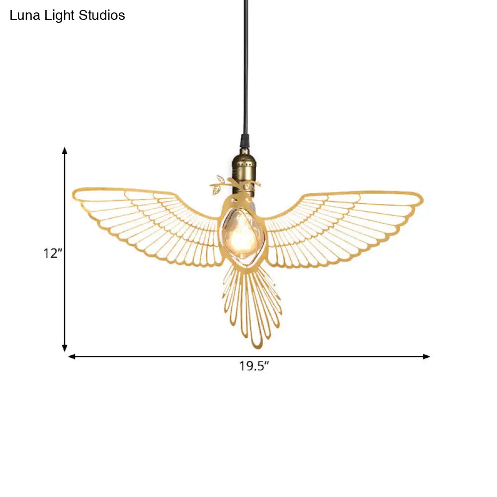 Rustic Gold Flying Bird Pendant Light Fixture for Dining Room - Retro Metal Design with 1 Light